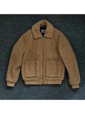 asos teddy bear borg fleece bomber jacket with pockets